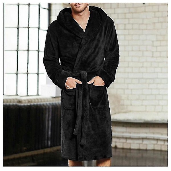 Snuggaroo Miesten Pehmeä Fleece Pitkähihainen Hupullinen Oloasu Kylpytakki Musta black XXXXL