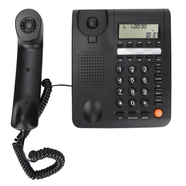 Trådlös fast telefon med 16-bitars LCD-skärm, knapptelefon med 3 väckarklockor, samtalsminnesinställning, svart
