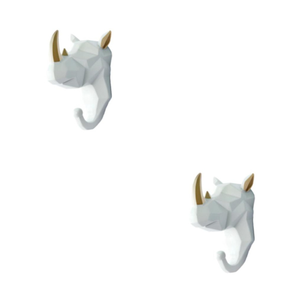 1/2/3/5 Vahva ja kestävä eläinpään avaimenkoukku yksinkertaiselle valkokullalle (sarvikuono) White gold (rhino) 2 Set