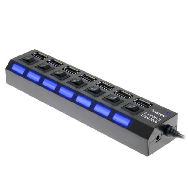 INSTEN® Hub Power Strip 7 porter USB 2.0 Høyhastighet svart med på/av-knapper for datasynkronisering Datamaskin PC Windows Linux Mac OS - INSTEN® Hub …Se presentasjonen