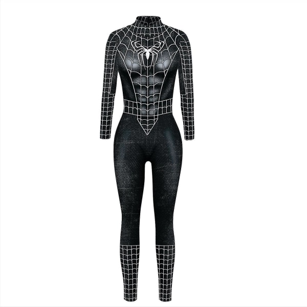 Seksi Bodysuit Musta Hämähäkinainen Spandex Hyppypuku Halloween Cosplay Naiset Supersankari Asu Hyppypuku Jumpsuit S