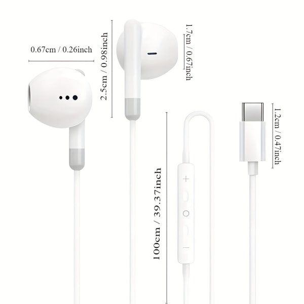 Brusreducerande in-ear-hörlurar, helt nya trådbundna hörlurar med mikrofon, kraftfulla bashörlurar Type-C