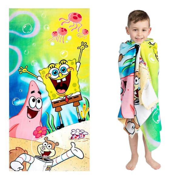 Strandhandduk med tecknat Svampbob-tryck, 60*120CM（BT）