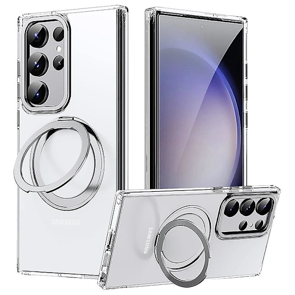 Til Samsung Galaxy S23 Ultra Tpu+Akryl Mat Telefon Cover Roterbart Støtteben Kompatibelt med Magsafe[qb] Silver