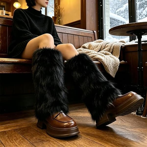 Faux Fur Benvarmere One Size, Fluffy Manchetter til Kvinder, Varmt Y2K Vintertilbehør, Sort