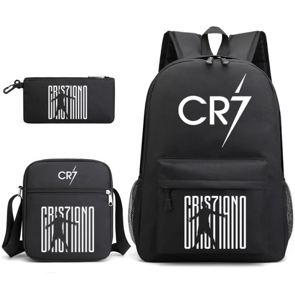 Cristiano Ronaldo youth backpack student school bag in three sets black