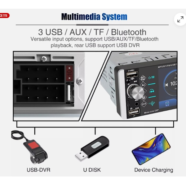 Enkel DIN 5\" Bilstereo Radio Trådlös Apple CarPlay Android Auto Bluetooth USB[qb]