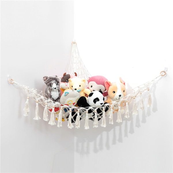 Oppbevaringsnett for bamser med mesh-hengeseng for lette plusjdyr White