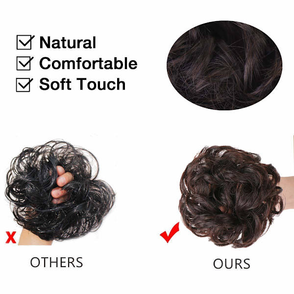 1 stk Messy Bun Hårextensjon Scrunchie Krøllete Bølget Messy Syntetisk Chignon for Kvinner Oppsett Hårtilbehør Darkest Brown & Dark Auburn Mixed