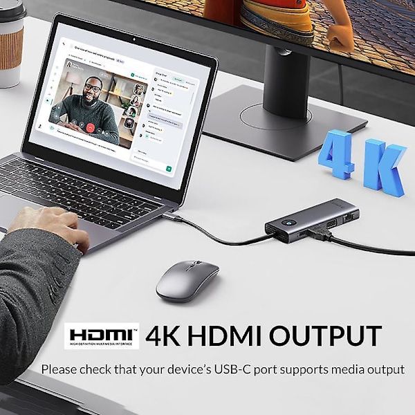 in 1 Dokkingsstasjon HD+VGA PD 100W Lading Gigabit Ethernet Multifunksjonell Type-C Hub Dark Grey