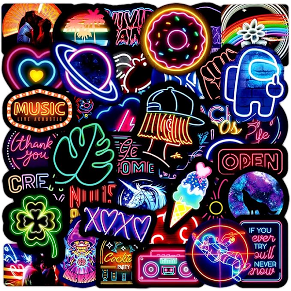 100 stk Neon Style Vandflaskestickers Laptop Vinyl Søde Vandfaste Tastatur Dekaler Scrapbog Stickers Computer Hydroflask Stickers