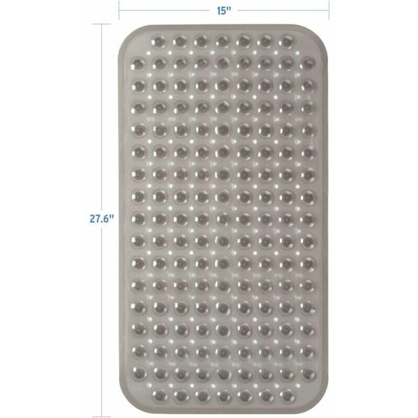 Badematte, 70x38cm Medium Størrelse Sklisikker Rektangulær Dusjmatte med Sugekopp og Dreneringshull, Badematte Maskinvaskbar Badematte (Grå