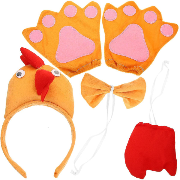 1 Set Kycklingkostym Set Påsk Cutie Pannband Bowtie Tail Handskar Barndräkt