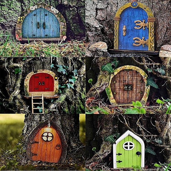 6-pak fe-dør, træelfdør, elfdør til fantasi i børneværelse, have, kunst, have, skulptur/YY
