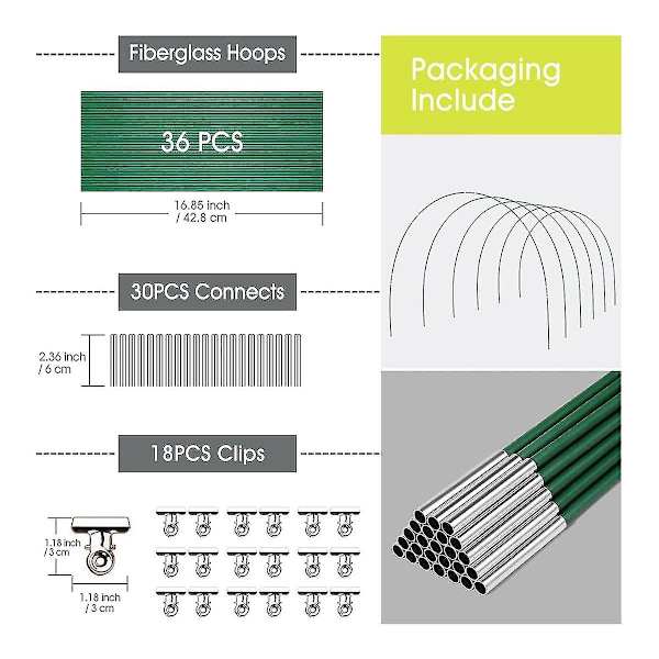 36 ST Green House Hoops Kasvatustunneli 6 sarjaa 8,5 FT pitkät puutarhakaari-sarjat, ruostumaton lasikuitu R