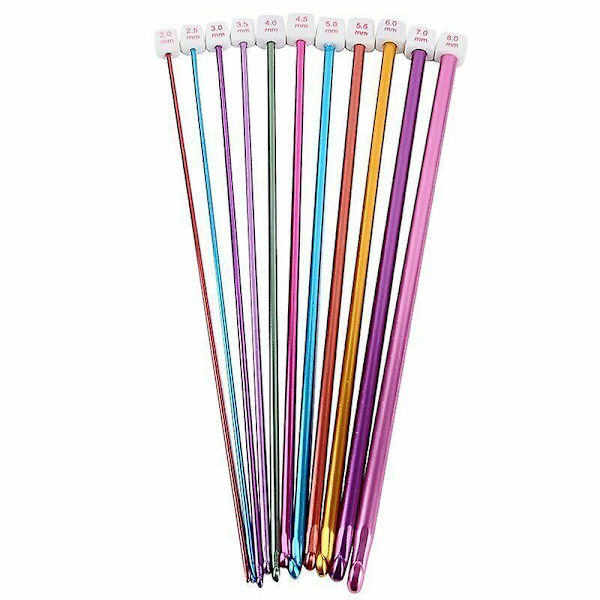 Set med 11 st 10,6\" 2-8 mm aluminium tunisiska virknålar