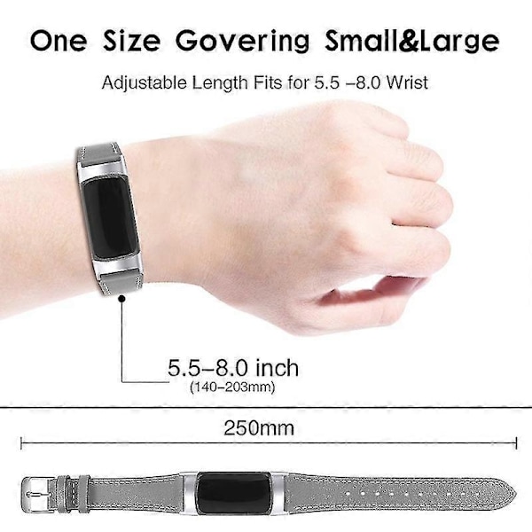 Premium Äkta Läder Justerbart Armband för Fitbit Charge 6/5 - Perfekt Grå Grey Fitbit Charge 6
