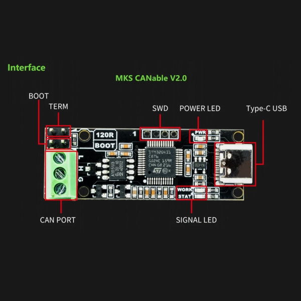 3D-printerdele CANable 2.0 CAN baseret på STM32G431C8T6 USB til CAN-adapter understøtter CANable/Candlelight/Slcan