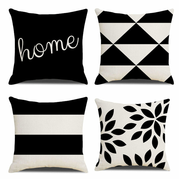 Set med 4 dekorativa kuddfodral i lantlig stil, geometriska abstrakta accentkuddfodral, dekorativa kuddfodral, moderna för utomhus- och inomhusbruk, för soffa, svart Black 40x40cm