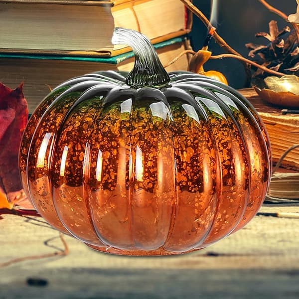 Gresskarlys, glitrende gresskar i glass, stemningsbelysning Halloween-dekorasjoner bordpynt a