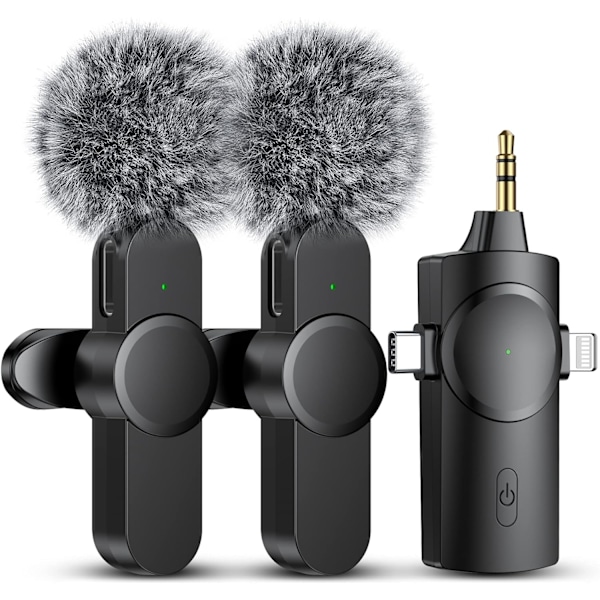 Dobbelt trådløse mikrofoner til iPhone/Android-telefon/kamera/bærbar computer,