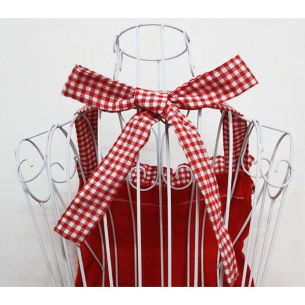 Söta röda bomullsförkläden för kvinnor flickor vintage matlagning retro förkläde med fickor för mors dag present