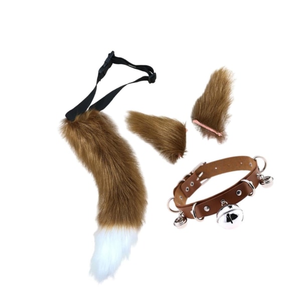 1/2/3/5 Faux Katteører og Hale Sæt Halloween Fancy Dress Cosplay Brun1-WELLNGS Brun1 Brown1 5PCS