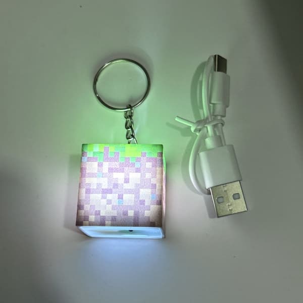 Pixel LED Nøgleringslys – Genopladelig Mini Lommelygte Spilstil Lampe*Græsland Plot* Grassland Plot