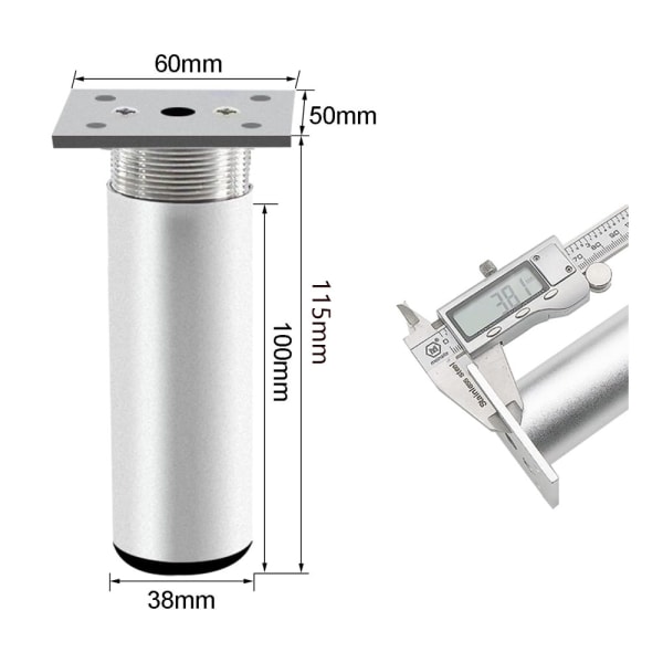 Justerbare møbelben, metallbordben 100mm høyde sengben aluminiumlegering matt terskel