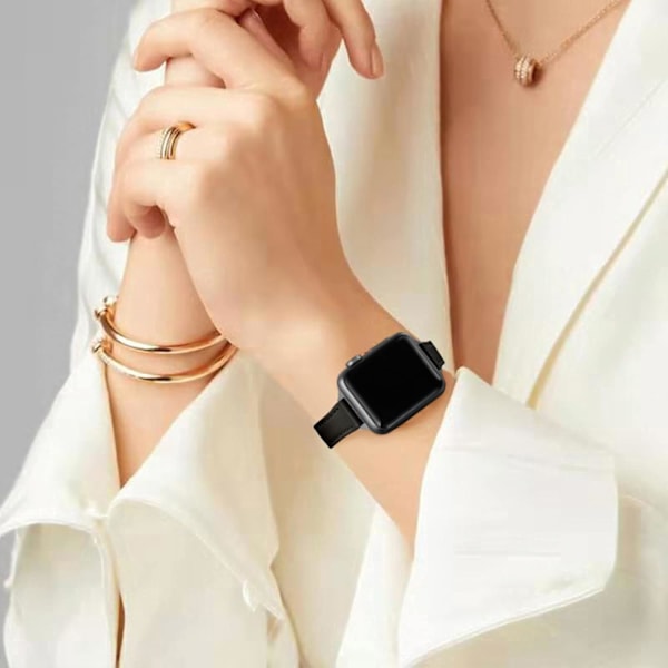 Slanke læderremme kompatible med Apple Watch Band 38 mm Sort med Sort Black with Black 38mm/40mm/41mm