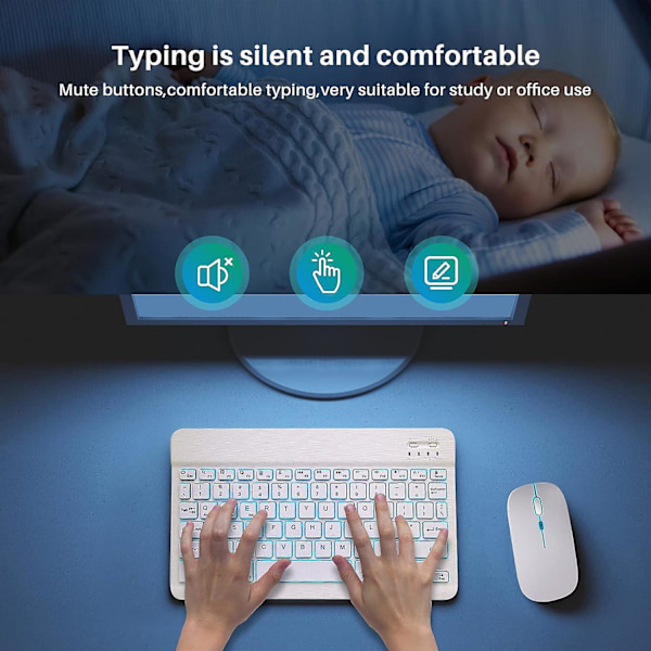 Bluetooth-tastatur og mus-kombination Genopladeligt trådløst tastatur og mus