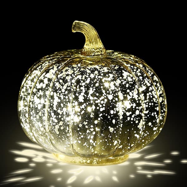 Gresskarlys, glitrende gresskar i glass, stemningsbelysning Halloween-dekorasjoner bordpynt b