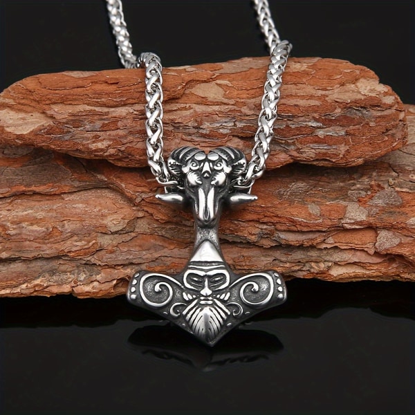 1pc Nordisk mytologi viking metall Odin Ram Thor hammarhänge halsband, modehänge halsband Antique Silvery