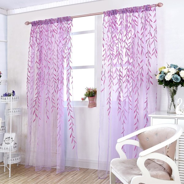 Piece Willow Leaf Vindusgardin Voile Tulle Rom Salix Leaf Sheer Vine Gardin Voile Panel Draperier