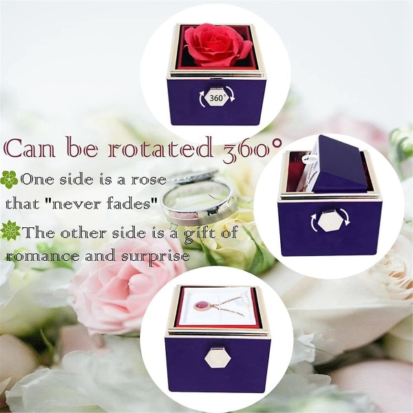 Rose Ring Box roterer 360 Velvet Smykkeæske Evig Rose Box Valentinsdag Mors Dag til Rom