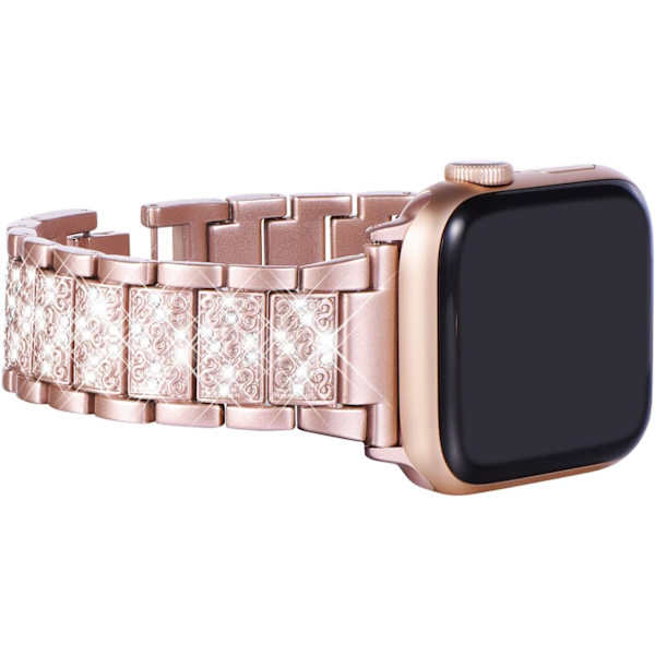 Kompatibel med Apple Watch Band 38mm 40mm 41mm, Damestål Armbånd med Glitrende Krystaller, Utbyttingsbånd for iwatch Serie Rosa pink 38/40/41MM