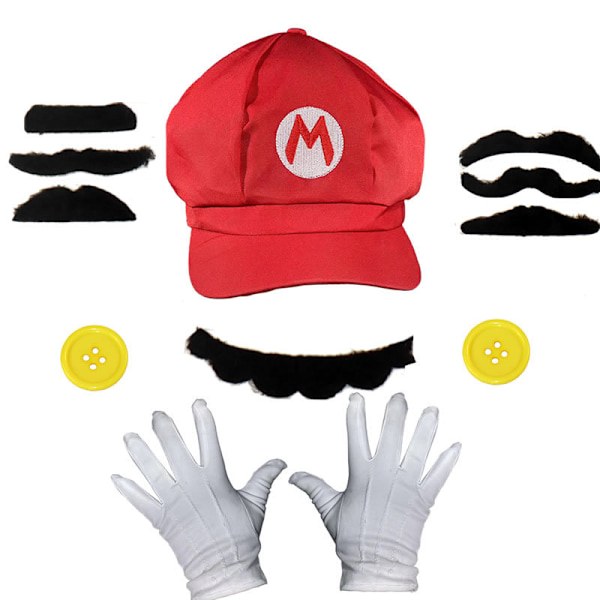 Super Mario Hat Cap 2 White Gloves 7 Beard 2（M：Average child male