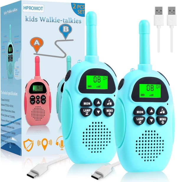 Barne-walkie talkie, 2 stk Ladbare Walkie Talkie Blå+Blå