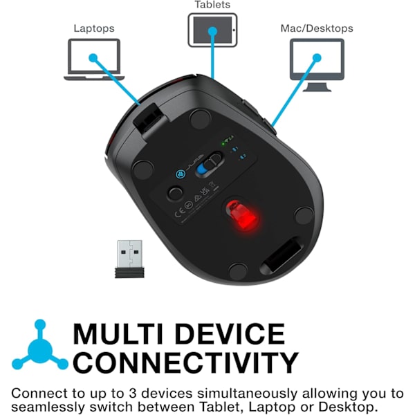Bluetooth Mus, Genopladelig Trådløs Mus - Tri-Mode (BT 5.0/5.0/2.4Ghz) med USB-Dongle, Ergonomisk, Multi-Enhed Lydløs Mus