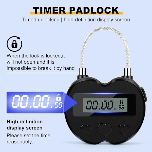 Smart Time Lock LCD-display Time Lock Multifunktionell elektronisk timer för resor Vattentät USB-laddningsbar tillfällig timerhänglås