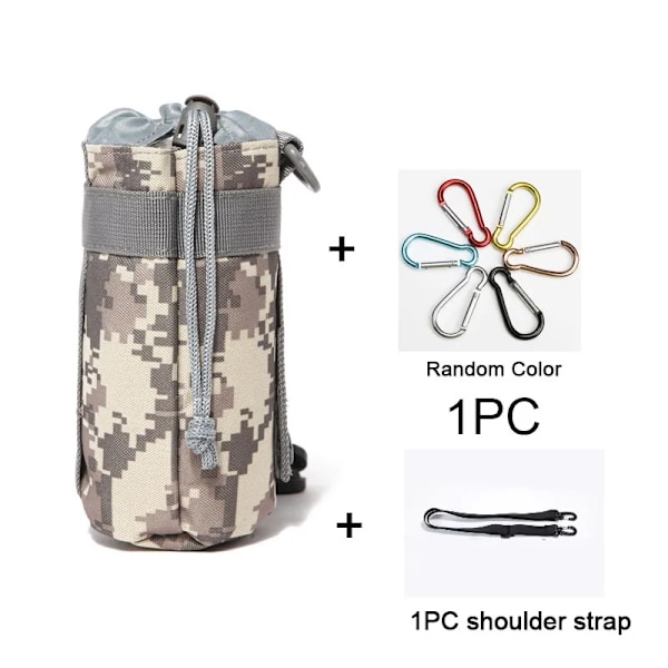 Taktisk Molle Vattenflaska Väska Militär Utomhus Camping Vandring Dragsko Vattenflaska Hållare Multifunktionell Flaska Väska ACU with strap