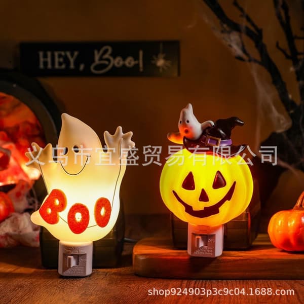Halloween Spøgelsesnatlysæt, uhyggelige plug-in spøgelseslamper, lysende hjemme- og havepynt til Halloweenfester og hjemsøgte huse**Stik E Socket E