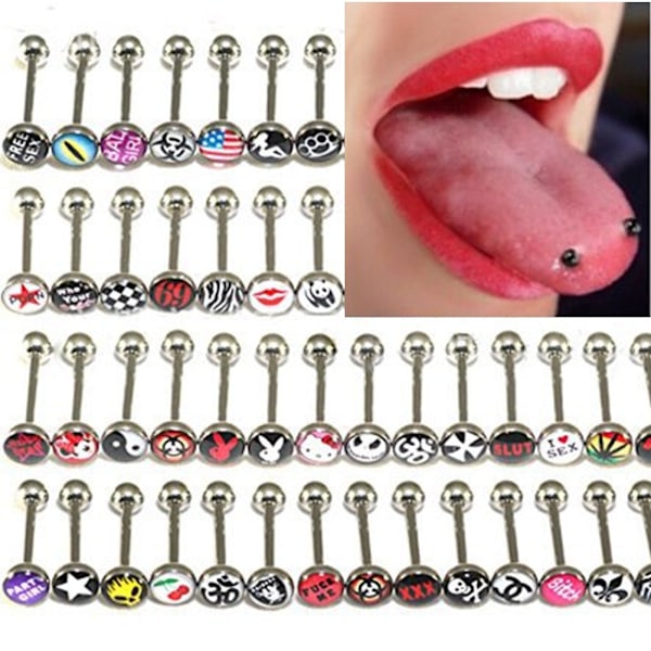metal tunge ringe stål barbells Sjov grim ordlyd logo - Perfekt Silver