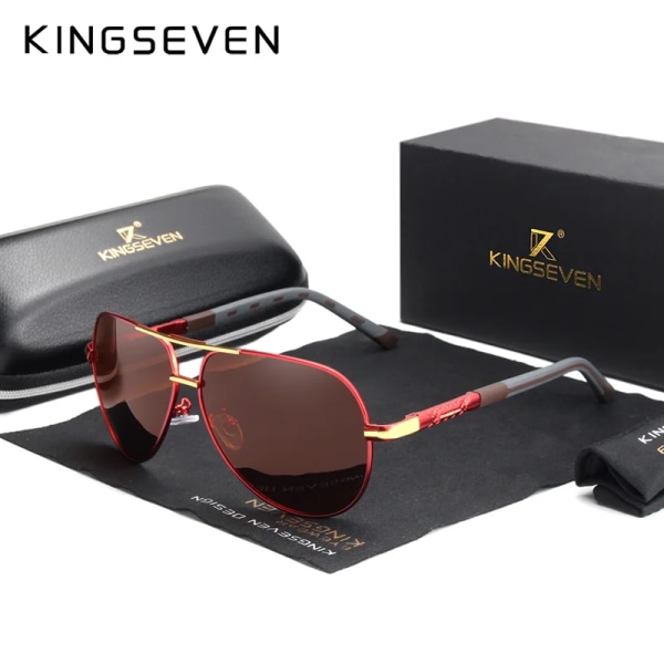 KINGSEVEN Brand Herr Aluminium Magnesium Solglasögon Polariserad UV400 Solglasögon oculos Man Glasögon Solglasögon För Män N725 Röd Brun Red Brown original