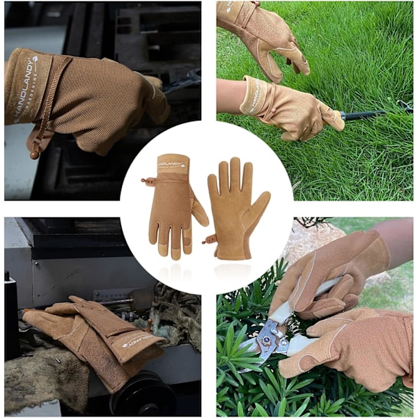 Hagehansker for kvinner Fleksible & Holdbare, Pustende Utility Arbeids hansker Heavy Duty Lær Hage Yard Glove (Small, khaki)