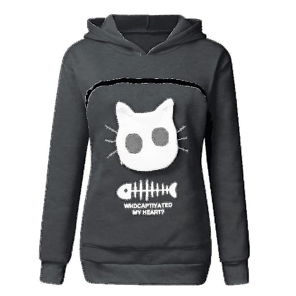 Genser Katt Elskere Hoodie Kenguru Hund Pet Paw Pullovers Kos Pung Genser Lomme Dyr Øre Hette Grå Grey XXL