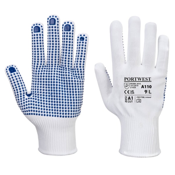 Portwest Unisex Adult A110 Polka Dot Grip Gloves L Valkoinen/Sininen Valkoinen/Sininen White/Blue L