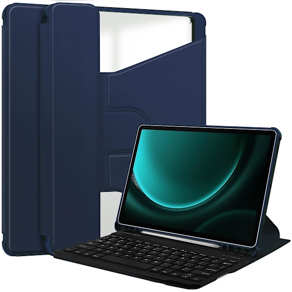 Samsung Galaxy Tab S9 FE Plus -kotelo, Bluetooth-näppäimistöllä ja kääntyvällä telineellä Dark Blue