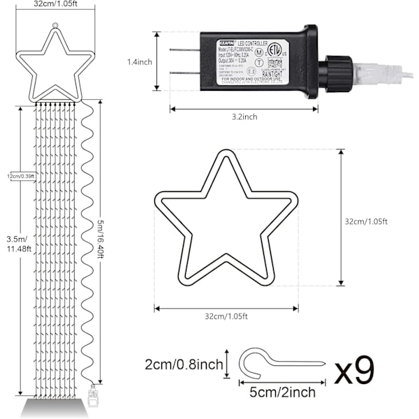 Julelys, 317 LED 10 fot x 9 Utendørs Juledekorasjonslys