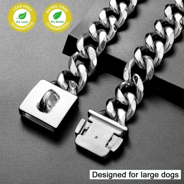 Stor hundekjede krage 23MM Heavy Duty tykk kubansk lenke hund Co 61cm